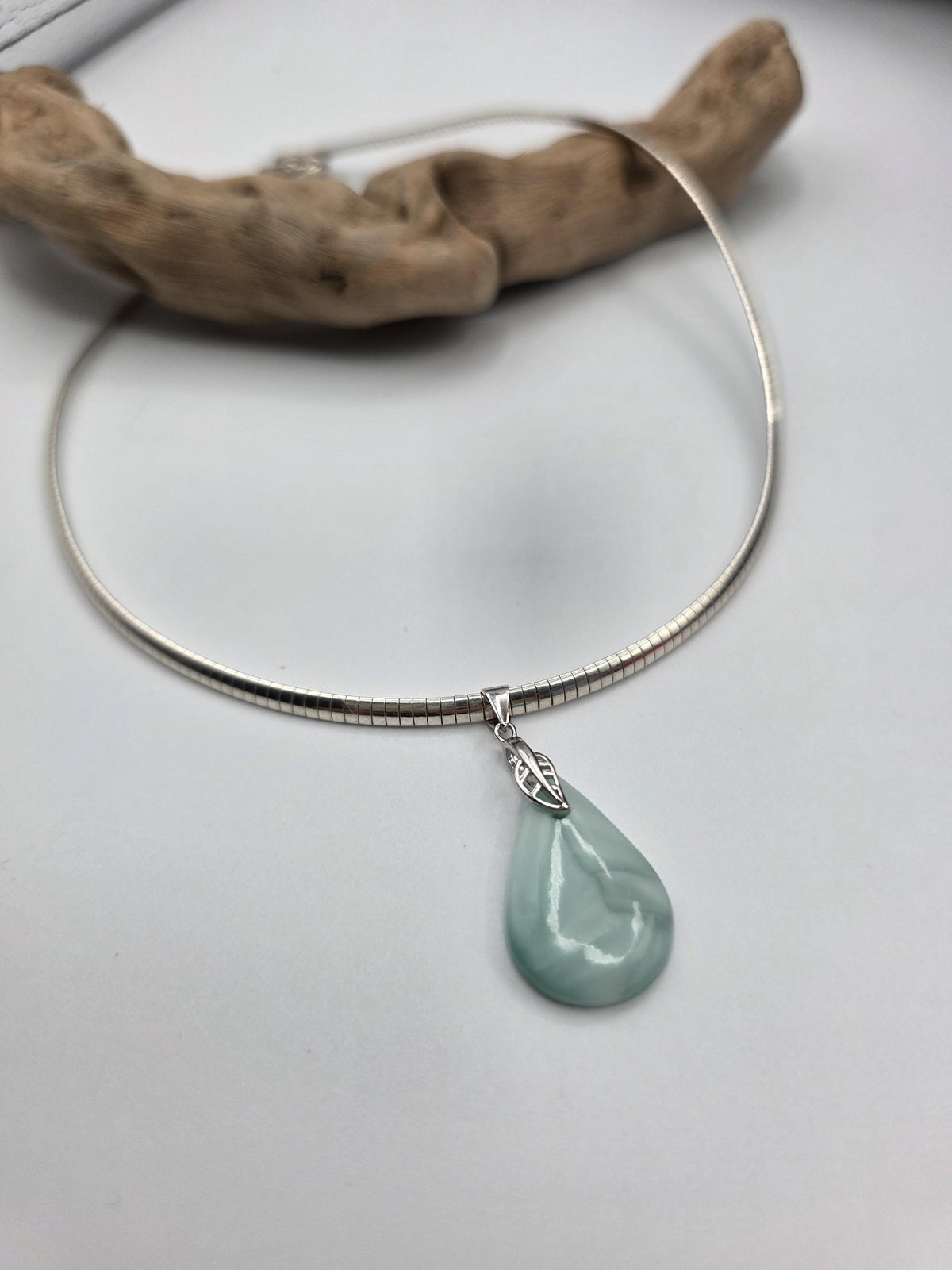 Sterling Silver 3mm Omega Hemimorphite Gemstone Pendant Necklace