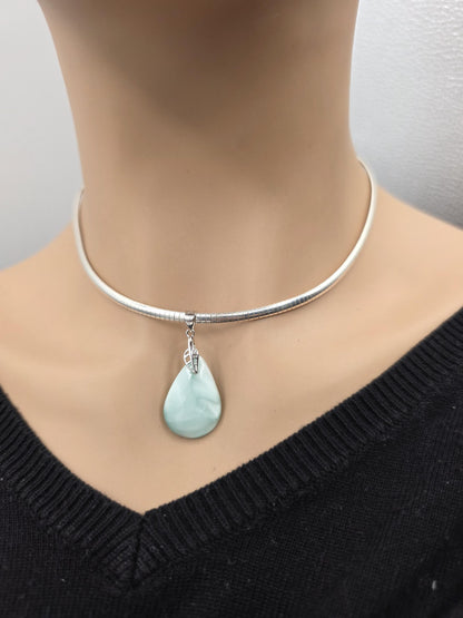 Sterling Silver 3mm Omega Hemimorphite Gemstone Pendant Necklace