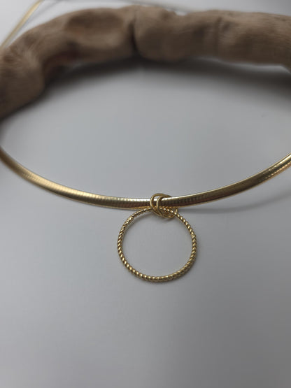 10k Gold Vermeil Omega Eternity O Ring Necklace Day Collar with Heart– 3mm Dual-Tone Sterling Silver