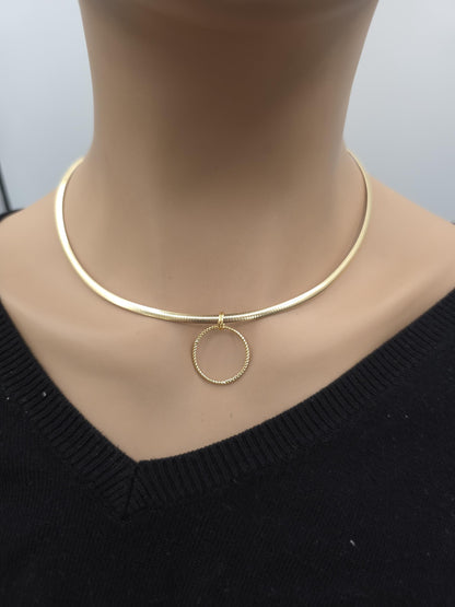 10k Gold Vermeil Omega Eternity O Ring Necklace Day Collar with Heart– 3mm Dual-Tone Sterling Silver