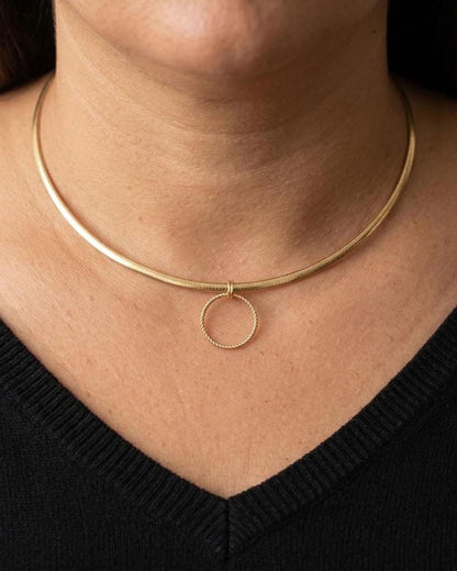 10k Gold Vermeil Omega Eternity O Ring Necklace Day Collar with Heart– 3mm Dual-Tone Sterling Silver