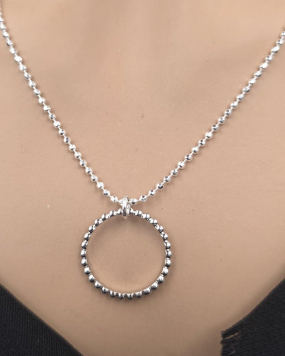 925 Sterling Silver Eternity O Ring Necklace Day Collar 2mm Diamond Cut Ball Chain – 3 Sizes, Permanent Options Committment Jewelry