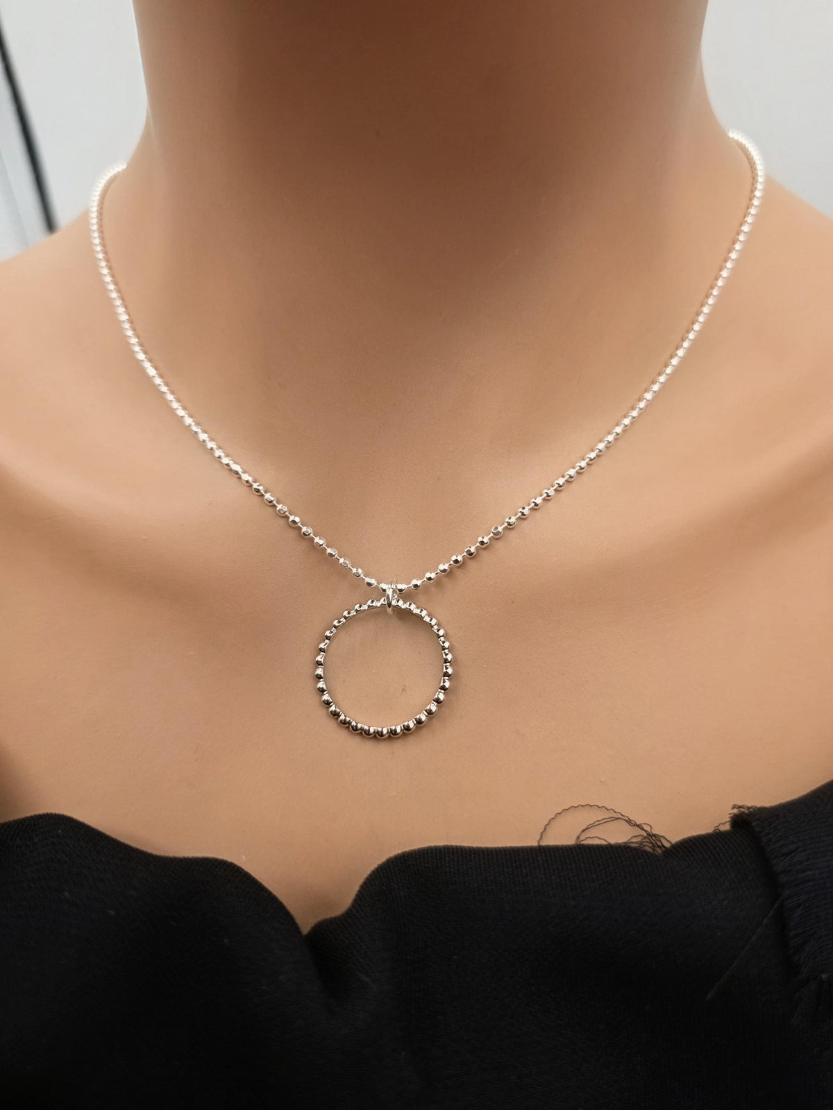 925 Sterling Silver Eternity O Ring Necklace Day Collar 2mm Diamond Cut Ball Chain – 3 Sizes, Permanent Options Committment Jewelry