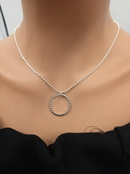 925 Sterling Silver Eternity O Ring Necklace Day Collar 2mm Diamond Cut Ball Chain – 3 Sizes, Permanent Options Committment Jewelry