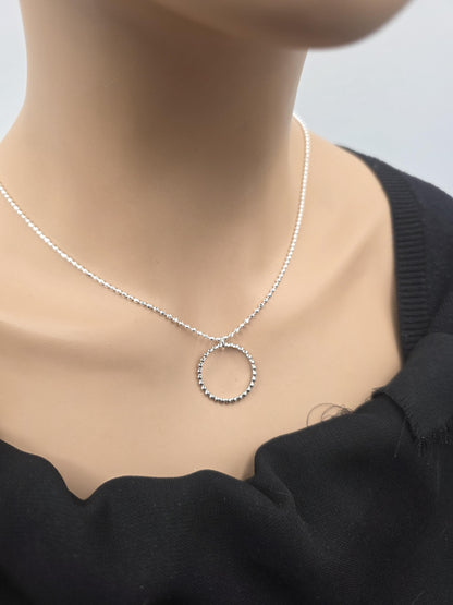 925 Sterling Silver Eternity O Ring Necklace Day Collar 2mm Diamond Cut Ball Chain – 3 Sizes, Permanent Options Committment Jewelry