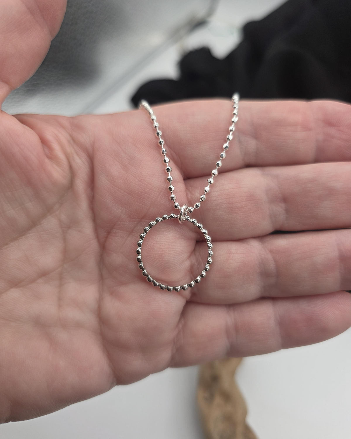 925 Sterling Silver Eternity O Ring Necklace Day Collar 2mm Diamond Cut Ball Chain – 3 Sizes, Permanent Options Committment Jewelry