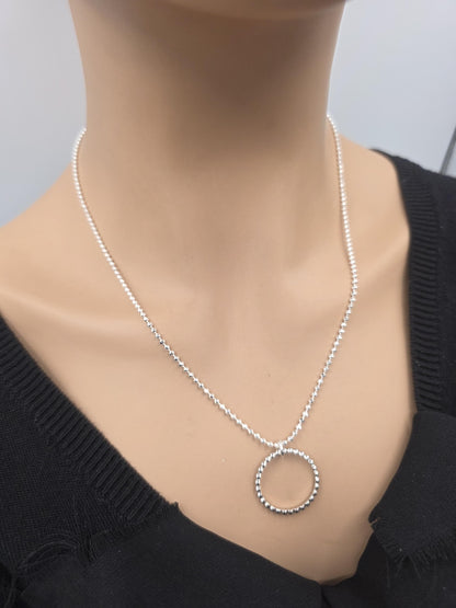 925 Sterling Silver Eternity O Ring Necklace Day Collar 2mm Diamond Cut Ball Chain – 3 Sizes, Permanent Options Committment Jewelry