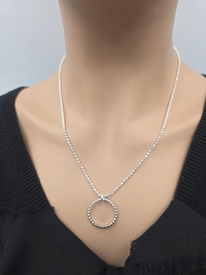 925 Sterling Silver Eternity O Ring Necklace Day Collar 2mm Diamond Cut Ball Chain – 3 Sizes, Permanent Options Committment Jewelry
