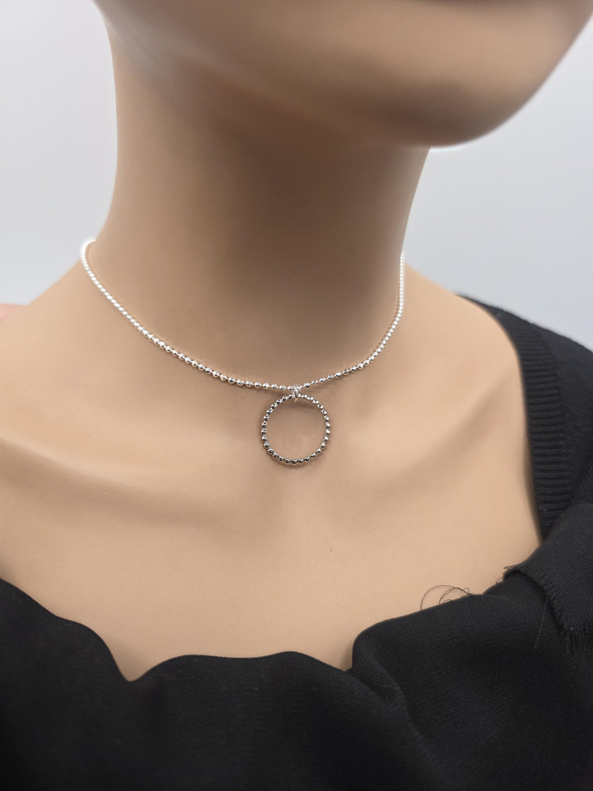 925 Sterling Silver Eternity O Ring Necklace Day Collar 2mm Diamond Cut Ball Chain – 3 Sizes, Permanent Options Committment Jewelry
