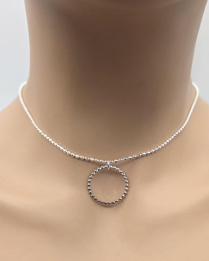 925 Sterling Silver Eternity O Ring Necklace Day Collar 2mm Diamond Cut Ball Chain – 3 Sizes, Permanent Options Committment Jewelry