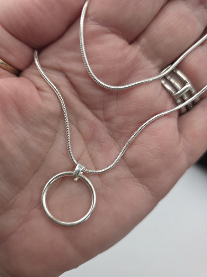 925 Sterling Silver Layered Snake Chain Eternity O Ring Necklace - All One Necklace, Committment Jewelry