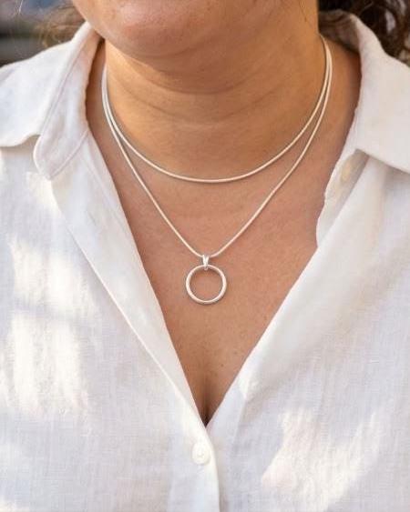925 Sterling Silver Layered Snake Chain Eternity O Ring Necklace - All One Necklace, Committment Jewelry