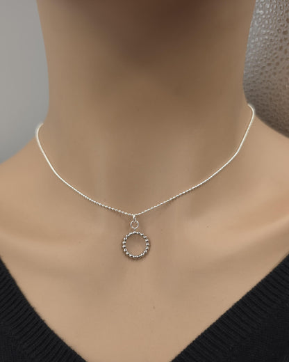 925 Sterling Silver Eternity O Ring Necklace Day Collar on Dainty Ball Chain – 2 Sizes, Committment Jewelry