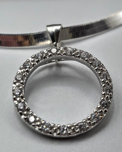 925 Sterling Silver Eternity O Ring Necklace Day Collar on 3.3mm Herringbone – 3 Sizes, Committment Jewelry