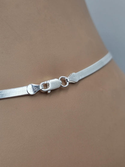 925 Sterling Silver Eternity O Ring Necklace Day Collar on 3.3mm Herringbone – 3 Sizes, Committment Jewelry