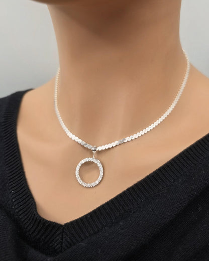 925 Sterling Silver Eternity O Ring Necklace Day Collar On Serpentine Chain – 2 Sizes, Locking Option Committment Jewelry