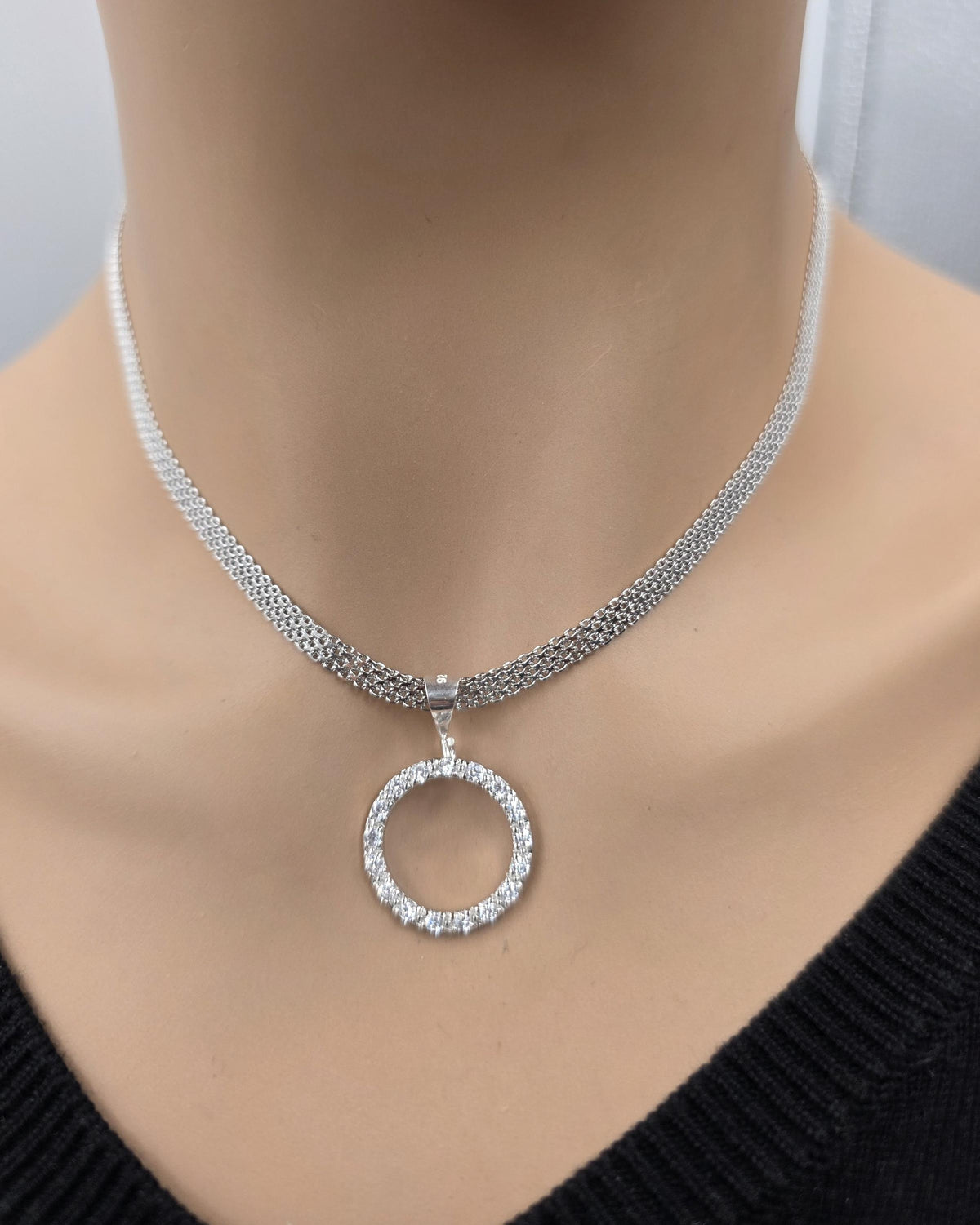 925 Sterling Silver Eternity O Ring on Bismark Chain Necklace Day Collar– Permanent Options Committment Jewelry