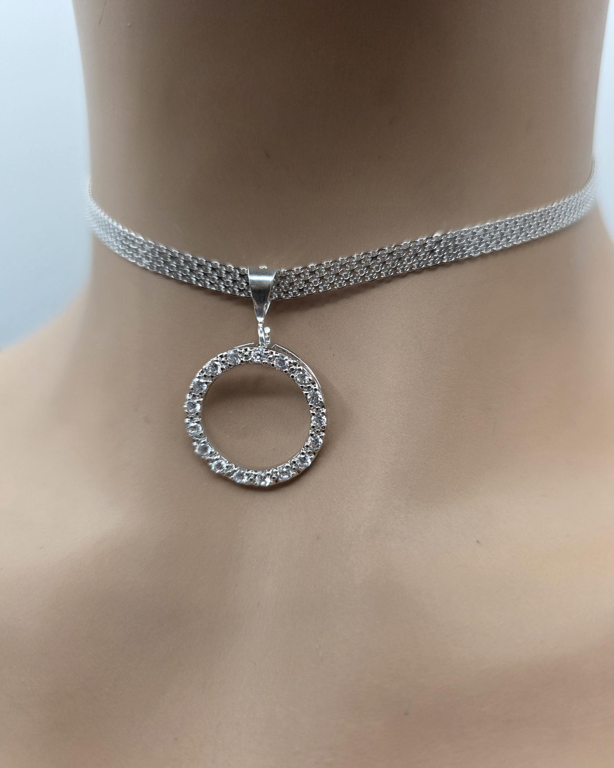 925 Sterling Silver Eternity O Ring on Bismark Chain Necklace Day Collar– Permanent Options Committment Jewelry