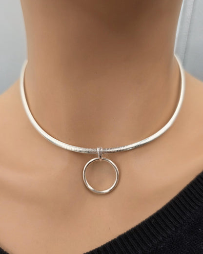 925 Sterling Silver Omega Chain Pendant Eternity O Ring Necklace Day Collar – Permanent Options Committment Jewelry