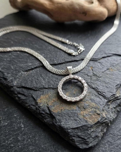 925 Sterling Silver Eternity O Ring on Bismark Chain Necklace Day Collar– Permanent Options Committment Jewelry