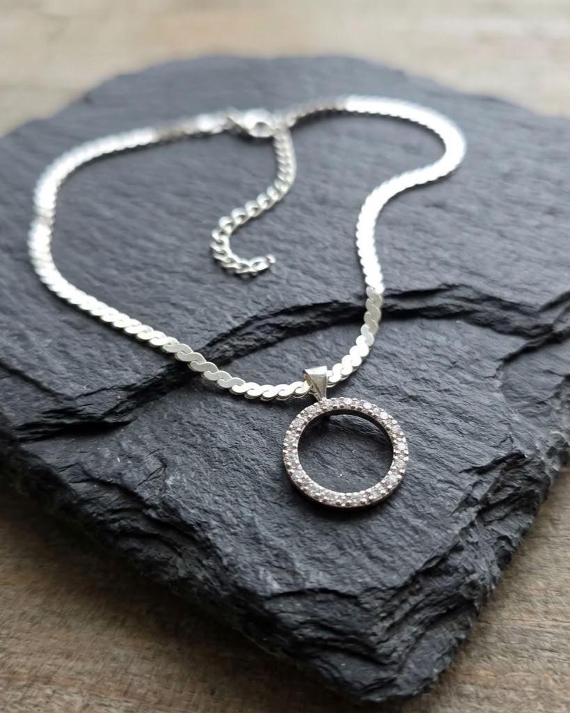 925 Sterling Silver Eternity O Ring Necklace Day Collar On Serpentine Chain – 2 Sizes, Locking Option Committment Jewelry