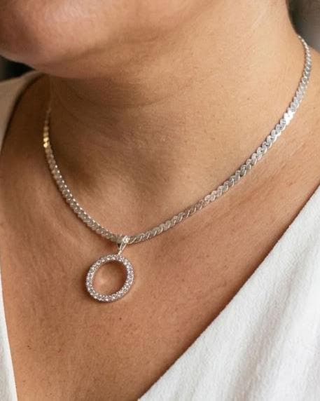 925 Sterling Silver Eternity O Ring Necklace Day Collar On Serpentine Chain – 2 Sizes, Locking Option Committment Jewelry