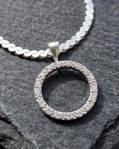 925 Sterling Silver Eternity O Ring Necklace Day Collar On Serpentine Chain – 2 Sizes, Locking Option Committment Jewelry