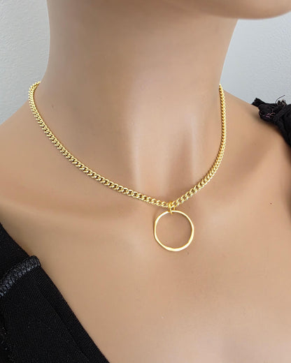 Gold Vermeil over Sterling Silver Eternity O Ring Necklace Day Collar– Permanent Options Committment Jewelry