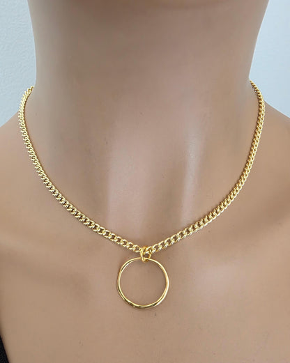 Gold Vermeil over Sterling Silver Eternity O Ring Necklace Day Collar– Permanent Options Committment Jewelry