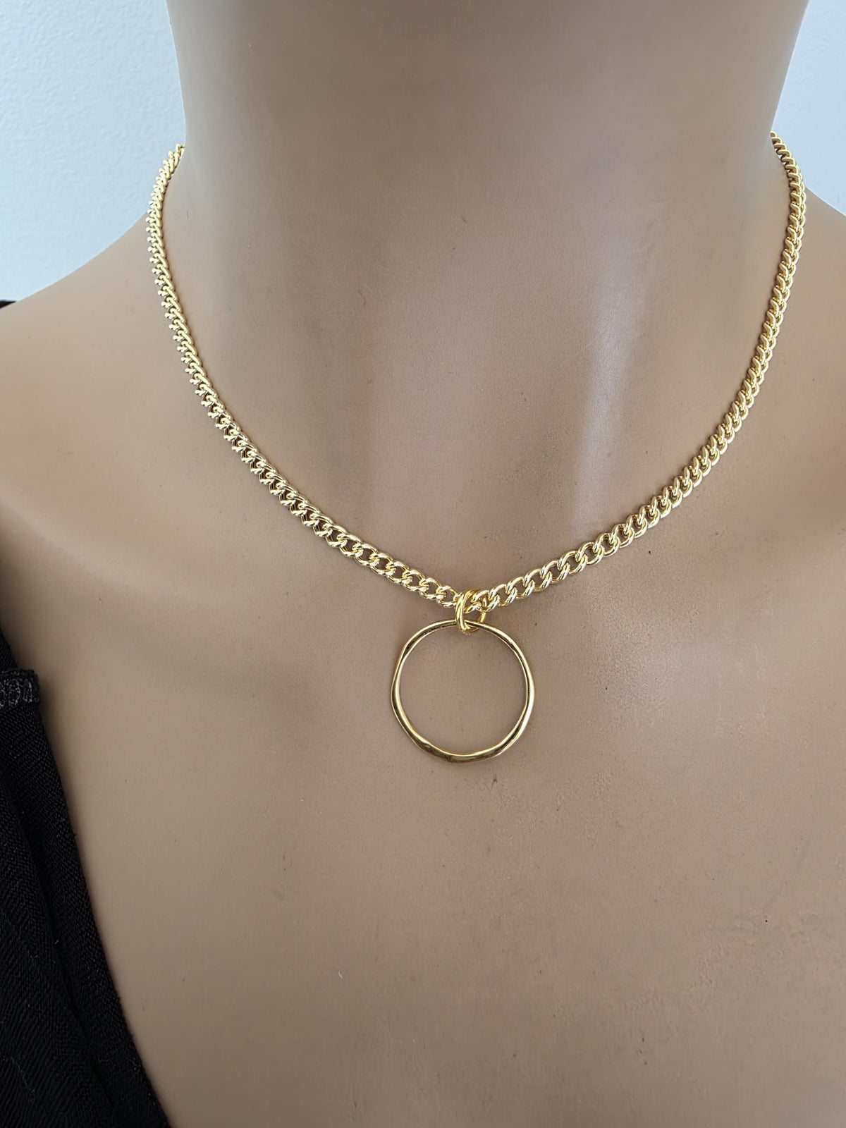 Gold Vermeil over Sterling Silver Eternity O Ring Necklace Day Collar– Permanent Options Committment Jewelry