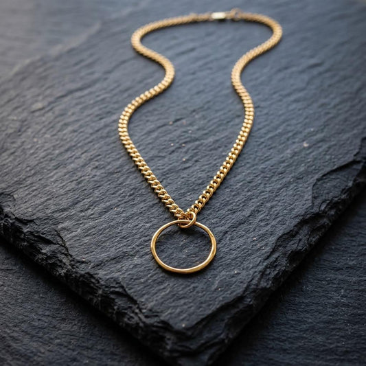 Gold Vermeil over Sterling Silver Eternity O Ring Necklace Day Collar– Permanent Options Committment Jewelry