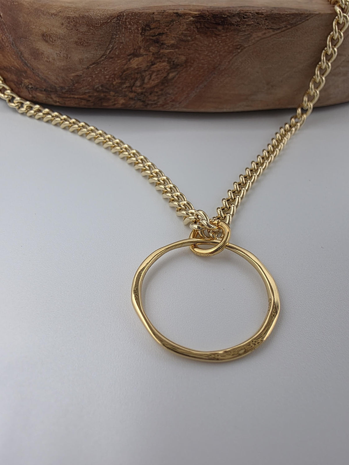 Gold Vermeil over Sterling Silver Eternity O Ring Necklace Day Collar– Permanent Options Committment Jewelry