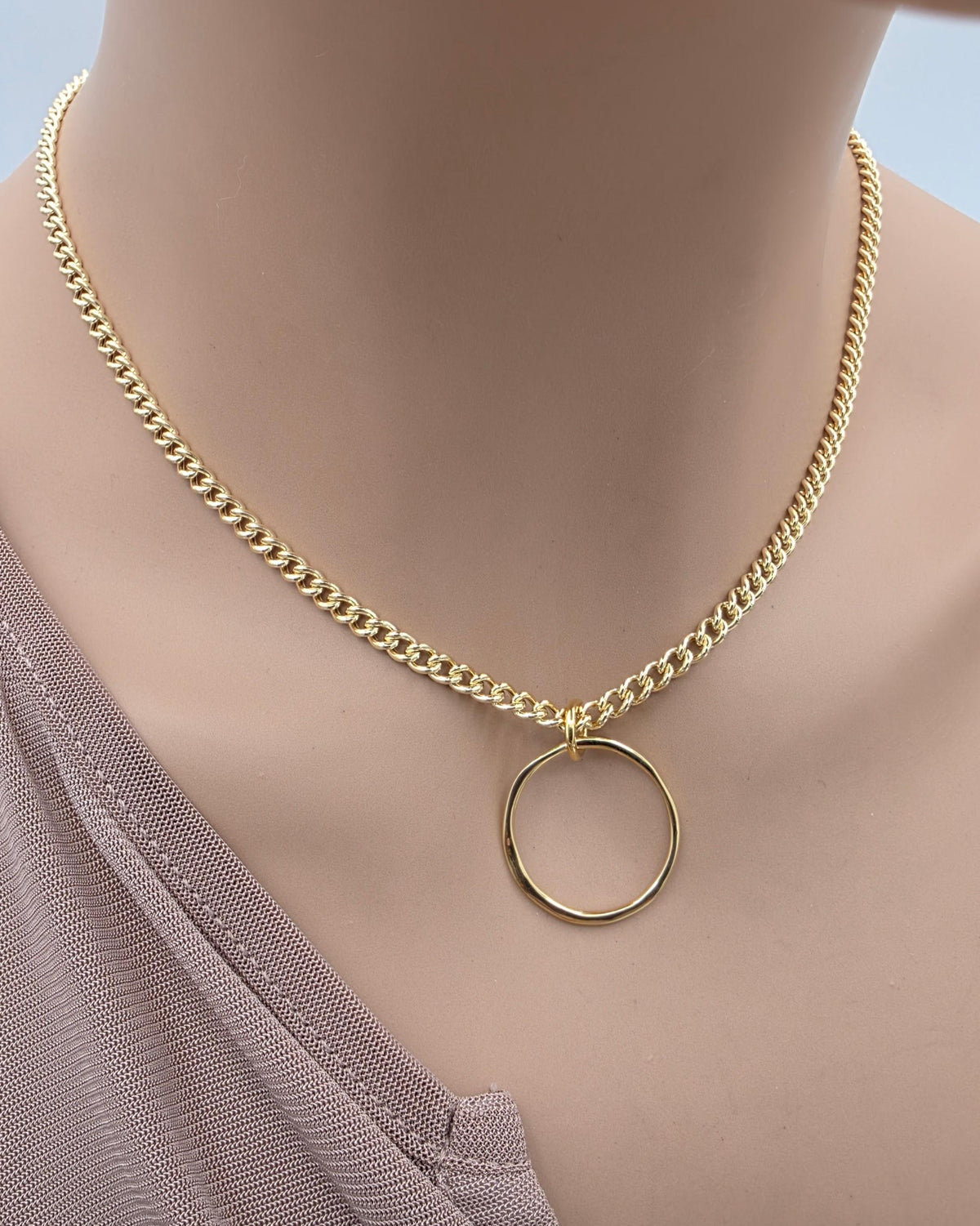 Gold Vermeil over Sterling Silver Eternity O Ring Necklace Day Collar– Permanent Options Committment Jewelry