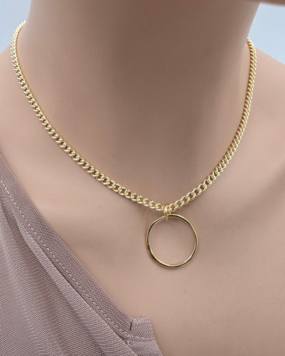 Gold Vermeil over Sterling Silver Eternity O Ring Necklace Day Collar– Permanent Options Committment Jewelry