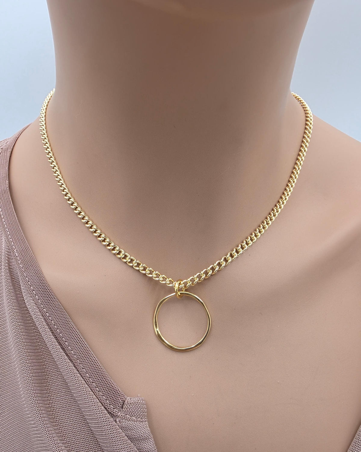 Gold Vermeil over Sterling Silver Eternity O Ring Necklace Day Collar– Permanent Options Committment Jewelry