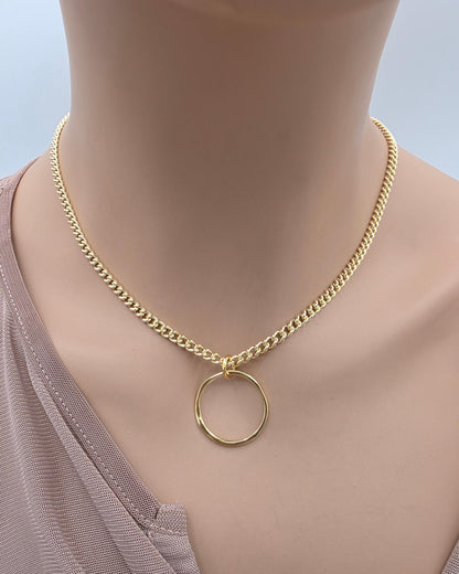 Gold Vermeil over Sterling Silver Eternity O Ring Necklace Day Collar– Permanent Options Committment Jewelry
