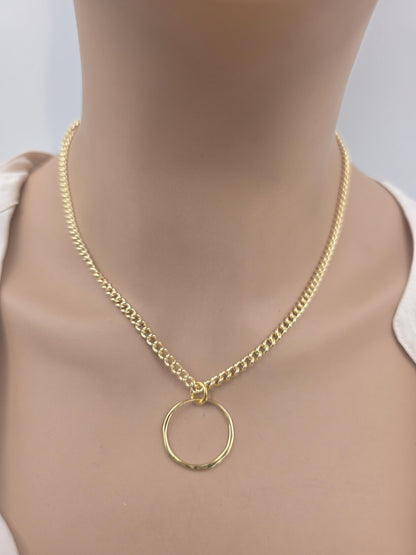 Gold Vermeil over Sterling Silver Eternity O Ring Necklace Day Collar– Permanent Options Committment Jewelry