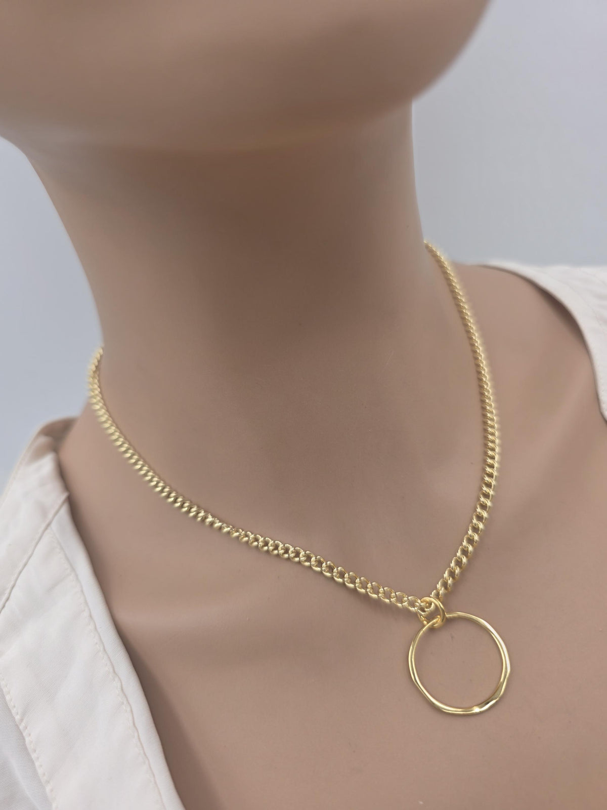 Gold Vermeil over Sterling Silver Eternity O Ring Necklace Day Collar– Permanent Options Committment Jewelry
