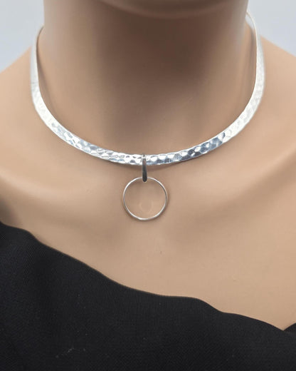 925 Sterling Silver Rigid Torque Day Collar Necklace – 4mm Hammered Elegant Luxury Choker, Locking Option