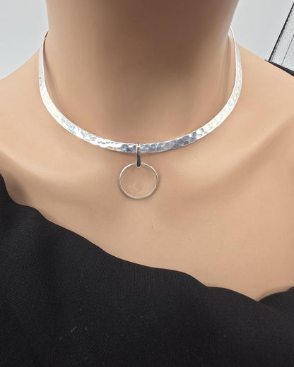 925 Sterling Silver Rigid Torque Day Collar Necklace – 4mm Hammered Elegant Luxury Choker, Locking Option