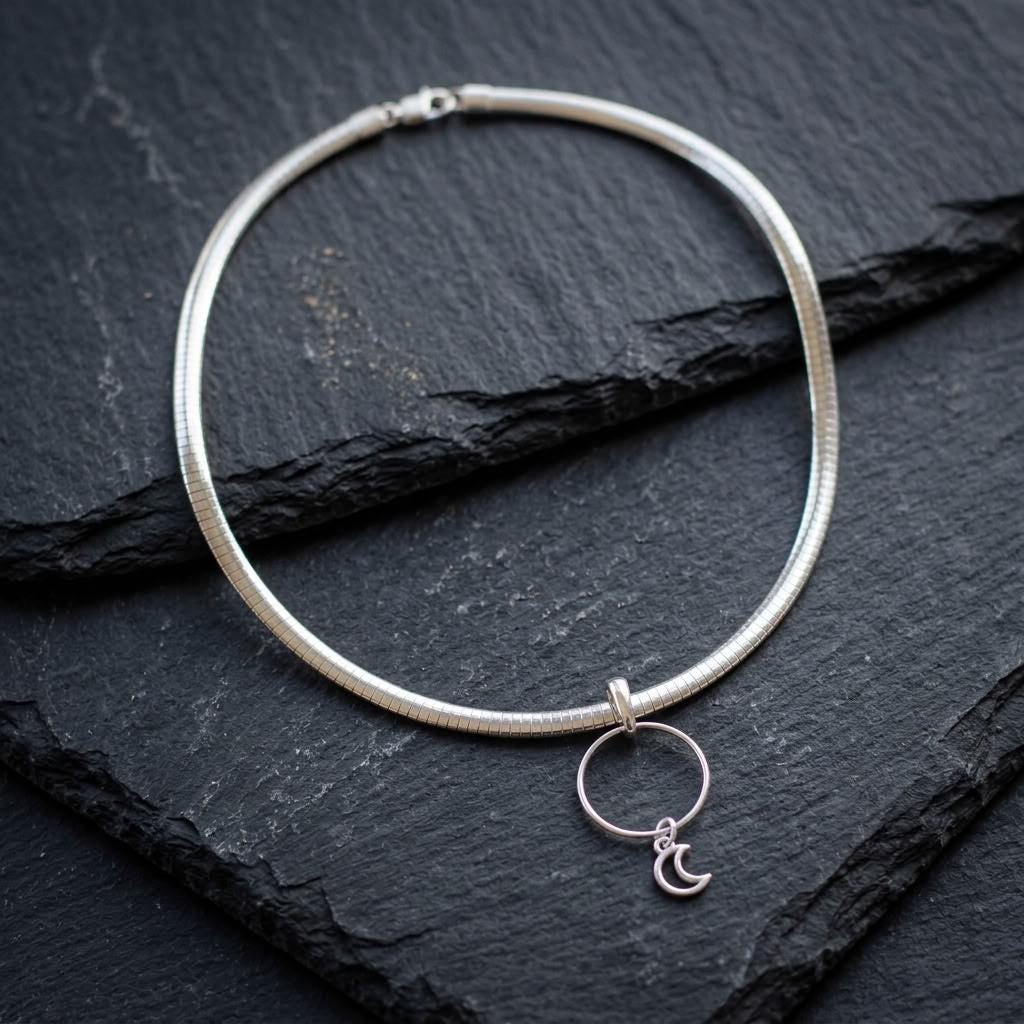 Sterling Silver Moon Omega Eternity O Ring Necklace Day Collar – 4mm Dual-Tone Sterling Silver