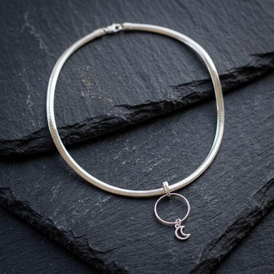 Sterling Silver Moon Omega Eternity O Ring Necklace Day Collar – 4mm Dual-Tone Sterling Silver