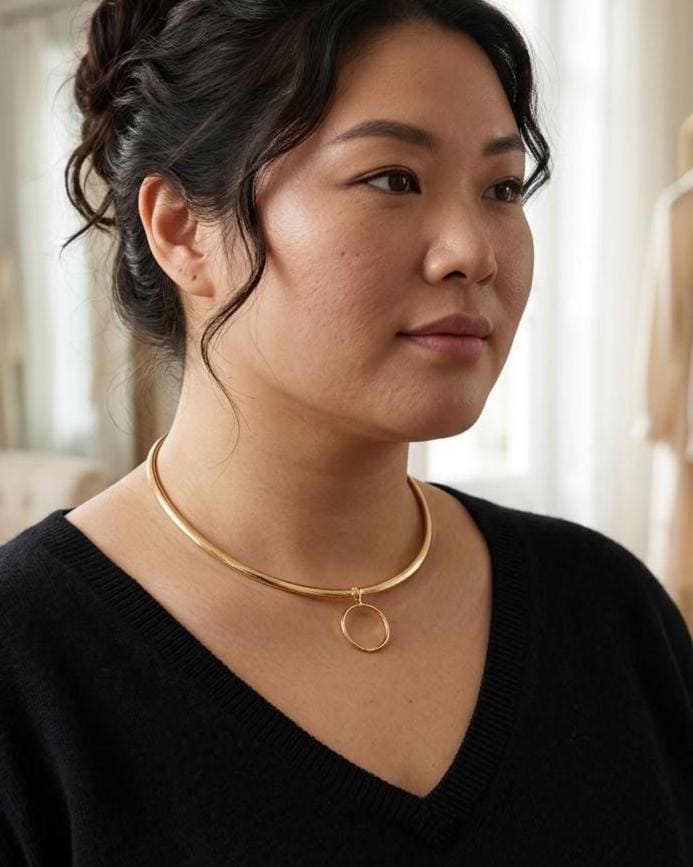 Reversible Gold Vermeil & Sterling Silver Omega Collar Necklace – 4mm Dual-Tone O-Ring Day Collar