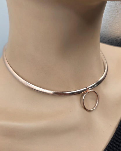 Reversible Rose Gold Vermeil & Sterling Silver Omega Collar Necklace – 4mm Dual-Tone O-Ring Day Collar