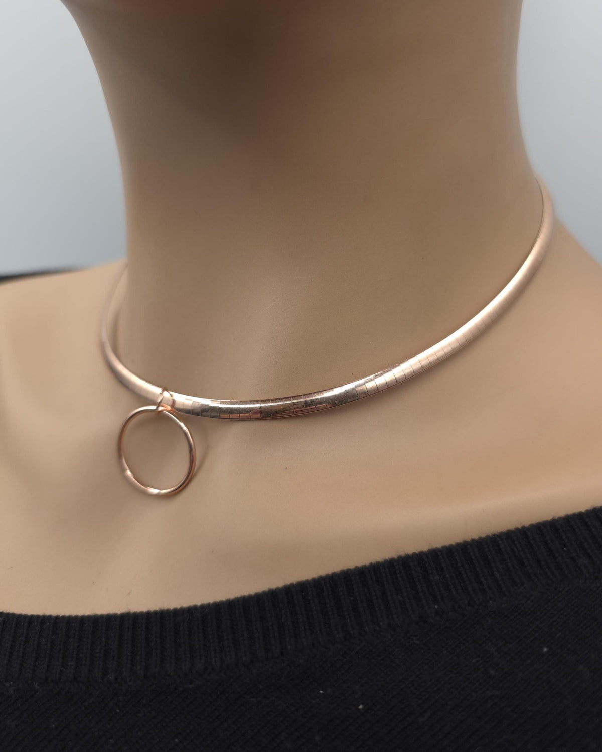 Reversible Rose Gold Vermeil & Sterling Silver Omega Collar Necklace – 4mm Dual-Tone O-Ring Day Collar