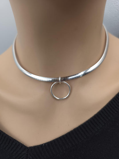 Reversible Rose Gold Vermeil & Sterling Silver Omega Collar Necklace – 4mm Dual-Tone O-Ring Day Collar