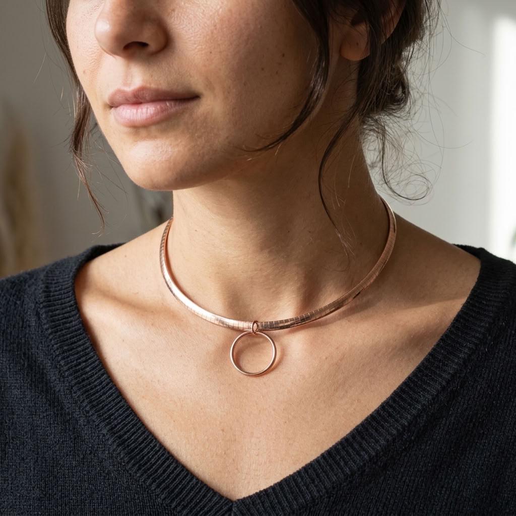 Reversible Rose Gold Vermeil & Sterling Silver Omega Collar Necklace – 4mm Dual-Tone O-Ring Day Collar