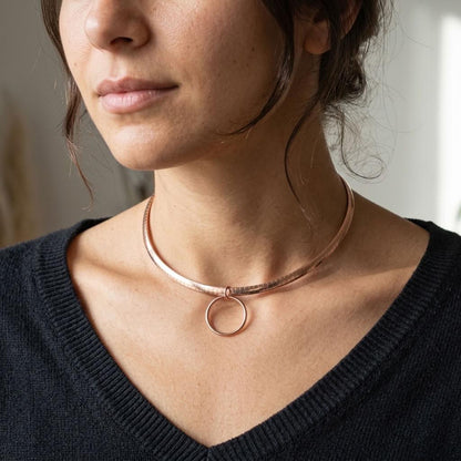 Reversible Rose Gold Vermeil & Sterling Silver Omega Collar Necklace – 4mm Dual-Tone O-Ring Day Collar