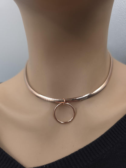 Reversible Rose Gold Vermeil & Sterling Silver Omega Collar Necklace – 4mm Dual-Tone O-Ring Day Collar
