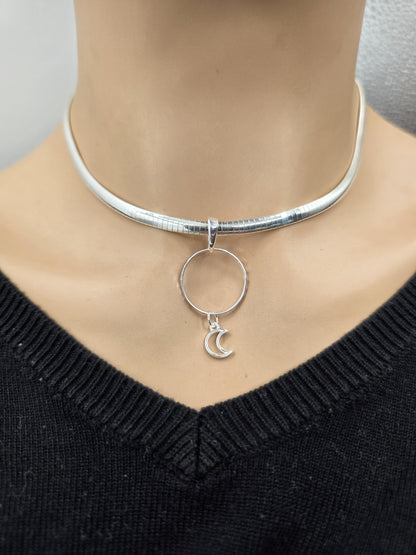 Sterling Silver Moon Omega Eternity O Ring Necklace Day Collar – 4mm Dual-Tone Sterling Silver